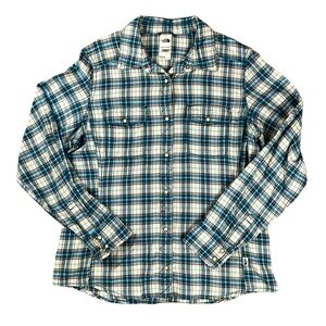 North Face Flannel Long Sleeve Shirt Women’s L Plaid Snap Buttons Gorpcore Cozy